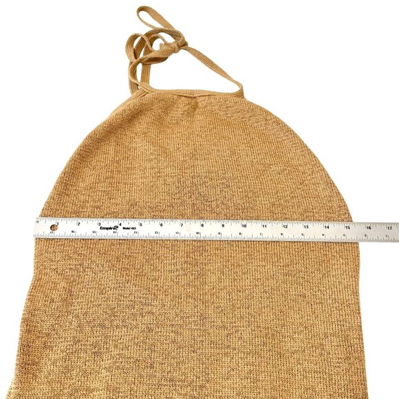 Cult Gaia Karina Halter Knit Midi Dress Wicker Tan Slit Open Back Sz L NWT $398 - Picture 10 of 12